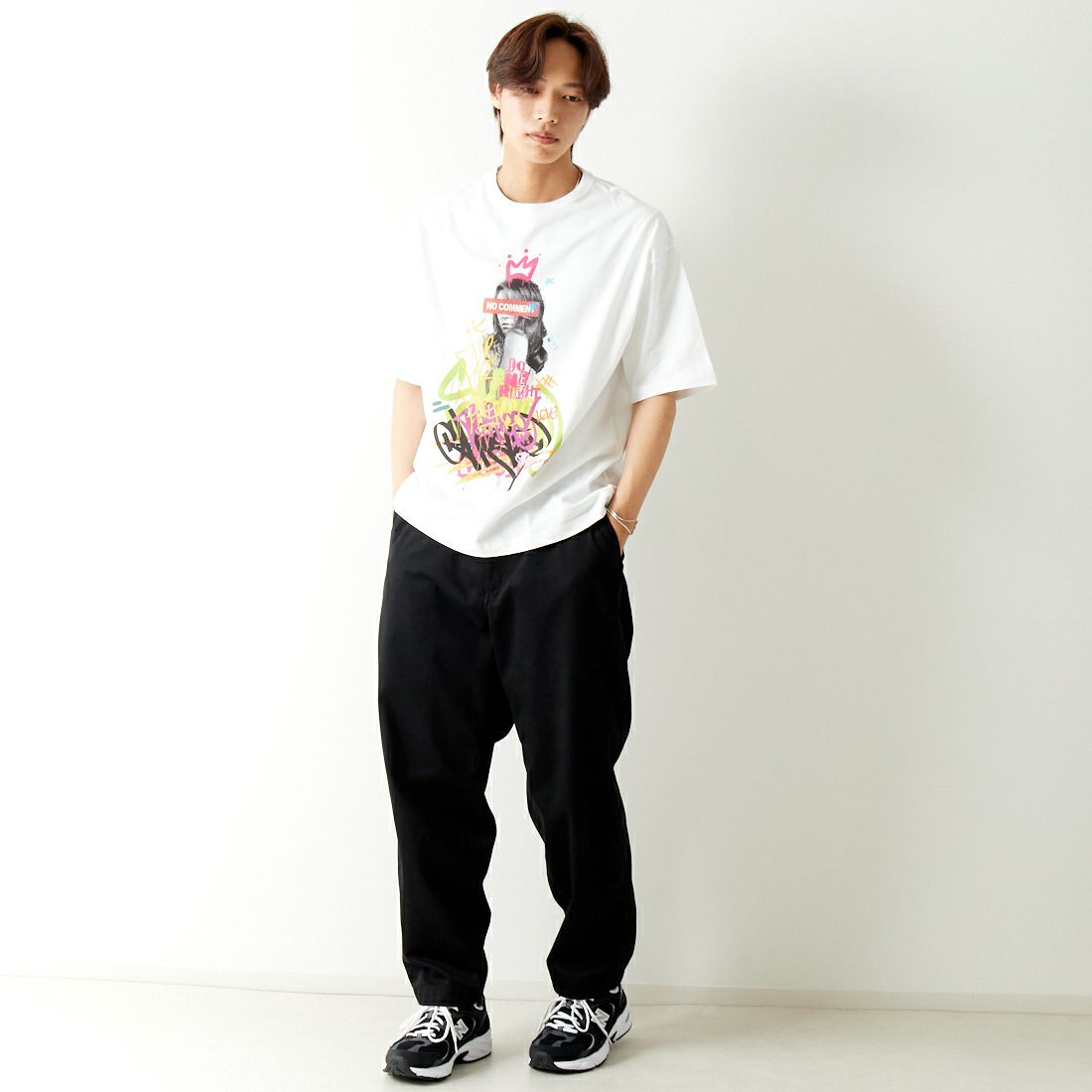 NO COMMENT PARIS [ノーコメントパリ] ショートスリーブ プリントTシャツ [NC-OT0049] WHITE &&モデル身長：179cm 着用サイズ：L&&