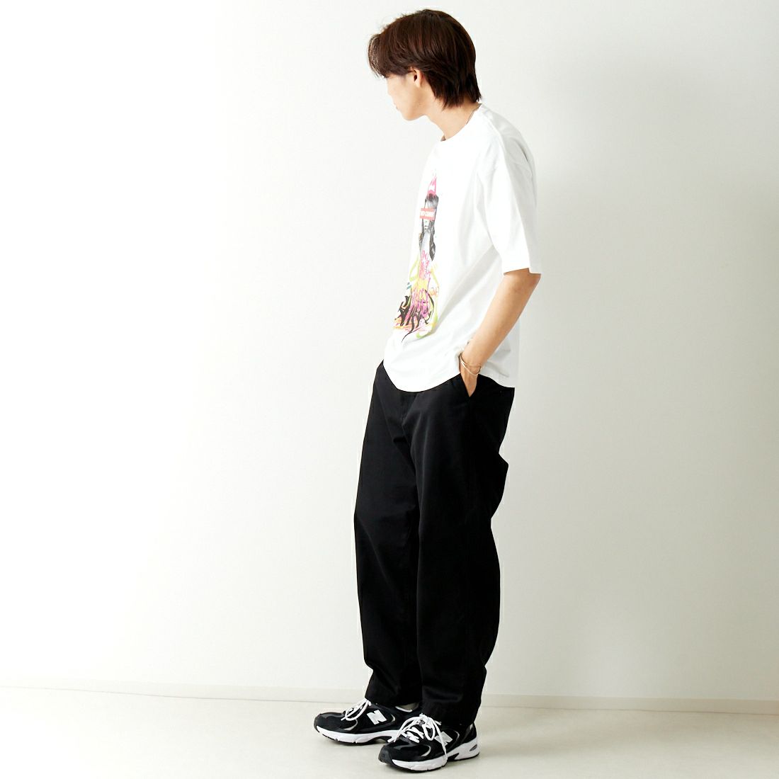 NO COMMENT PARIS [ノーコメントパリ] ショートスリーブ プリントTシャツ [NC-OT0049] WHITE &&モデル身長：179cm 着用サイズ：L&&