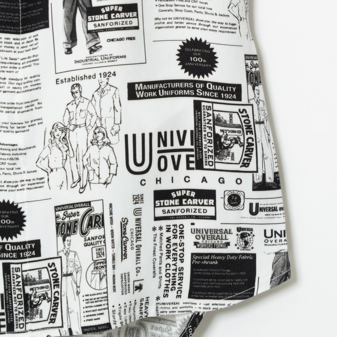 UNIVERSAL OVERALL [ユニバーサルオーバーオール] 100th アニバーサリーシャツ [U2413101-100TH] WHT/BLK