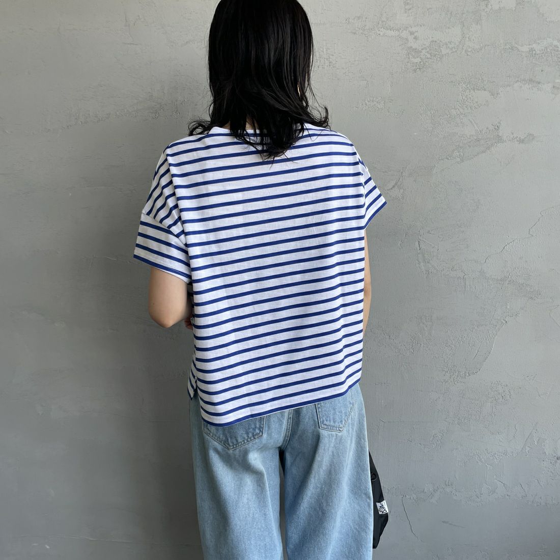 ORCIVAL [オーシバル] ボートネック ショートスリーブプルオーバー [OR-C0335BFJ] WH/ROYAL L&&モデル身長：160cm 着用サイズ：1&&