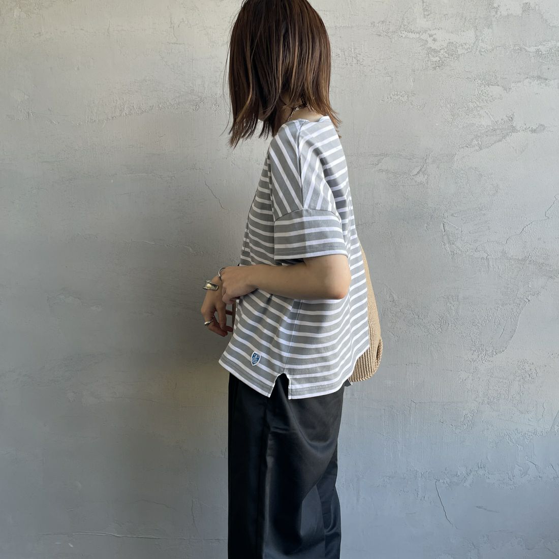 ORCIVAL [オーシバル] ボートネック ショートスリーブプルオーバー [OR-C0335BFJ] GREY/WHITE &&モデル身長：158cm 着用サイズ：1&&