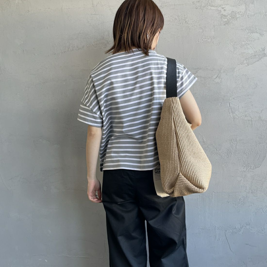 ORCIVAL [オーシバル] ボートネック ショートスリーブプルオーバー [OR-C0335BFJ] GREY/WHITE &&モデル身長：158cm 着用サイズ：1&&