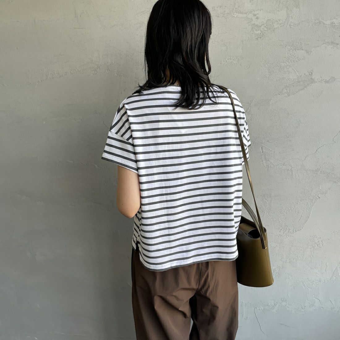 ORCIVAL [オーシバル] ボートネック ショートスリーブプルオーバー [OR-C0335BFJ] WH/F.GREY &&モデル身長：160cm 着用サイズ：1&&