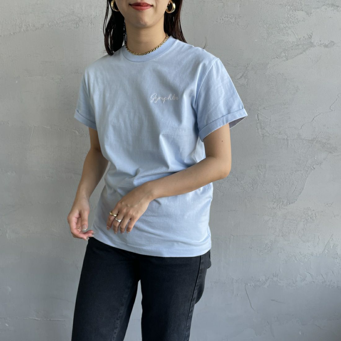 Gymphlex [ジムフレックス] ロールアップスリーブ ロゴ刺繍Tシャツ [J-1155CH] WHITE