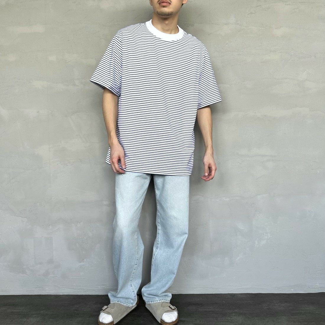ORCIVAL [オーシバル] クルーネックボーダーTシャツ [OR-C0338CCF] WHITE/BLUE &&モデル身長：168cm 着用サイズ：5&&