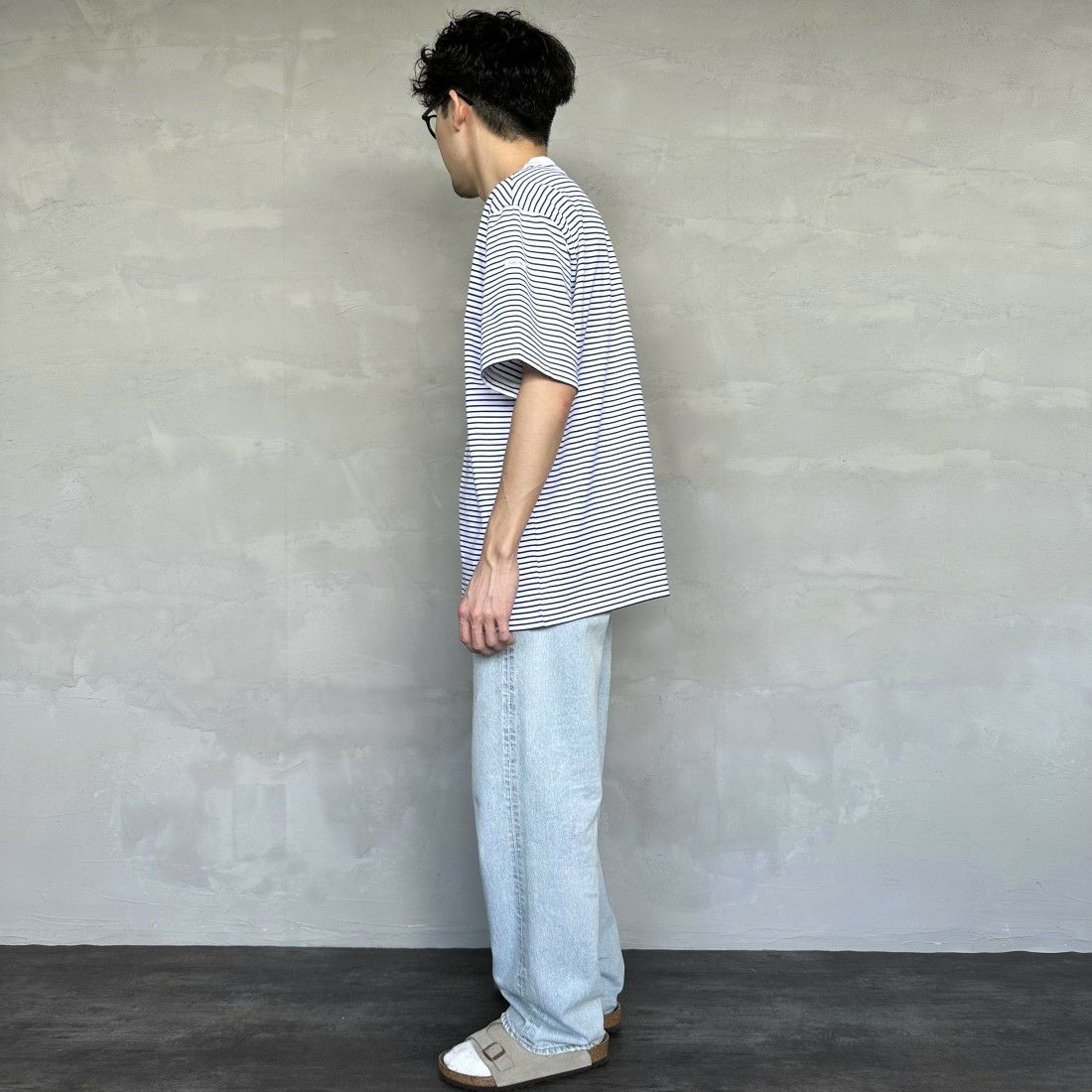 ORCIVAL [オーシバル] クルーネックボーダーTシャツ [OR-C0338CCF] WHITE/BLUE &&モデル身長：168cm 着用サイズ：5&&