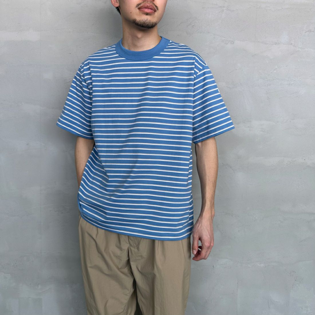 ORCIVAL [オーシバル] クルーネックボーダーTシャツ [OR-C0338CCF] SAX/TAUPE/ &&モデル身長：168cm 着用サイズ：4&&