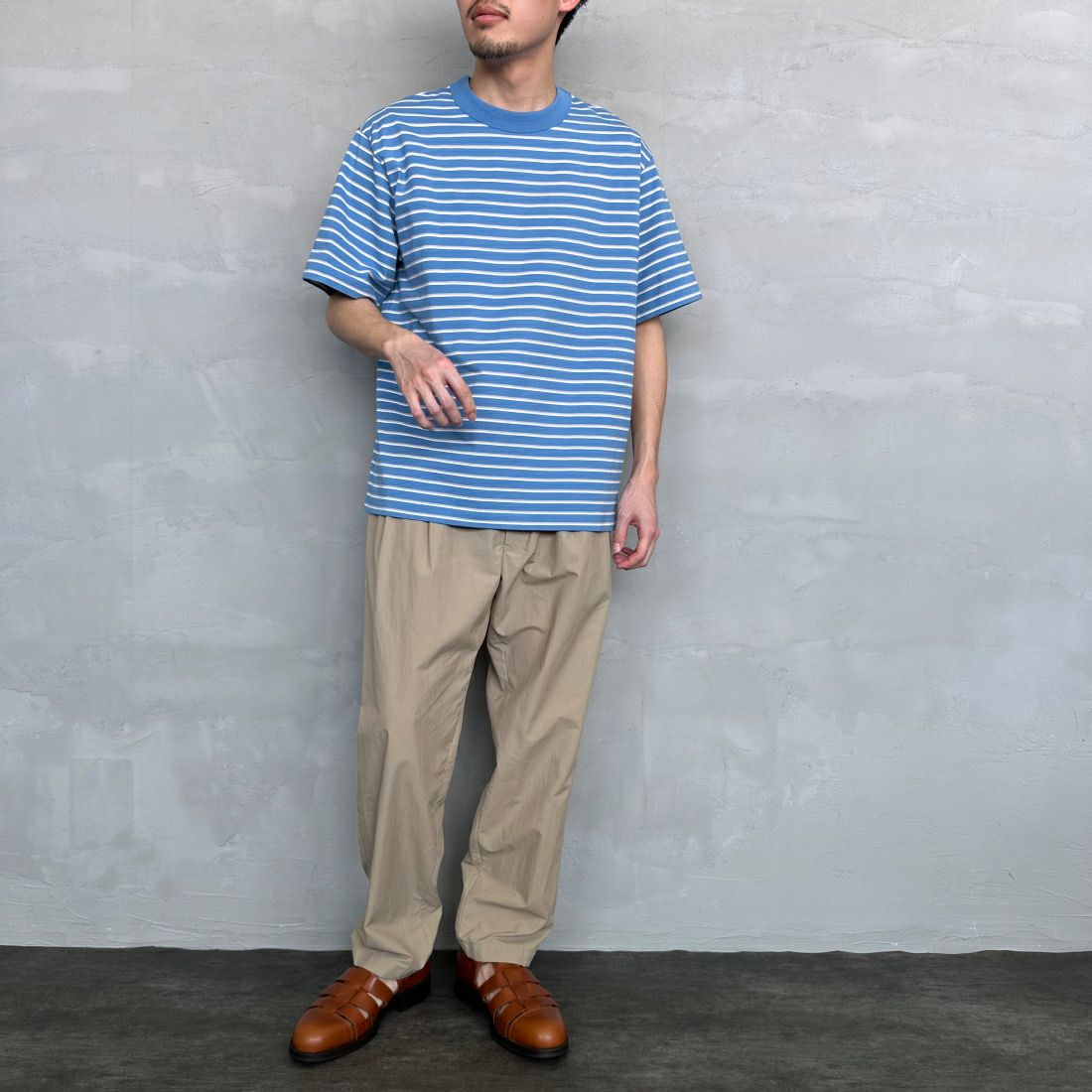 ORCIVAL [オーシバル] クルーネックボーダーTシャツ [OR-C0338CCF] SAX/TAUPE/ &&モデル身長：168cm 着用サイズ：4&&