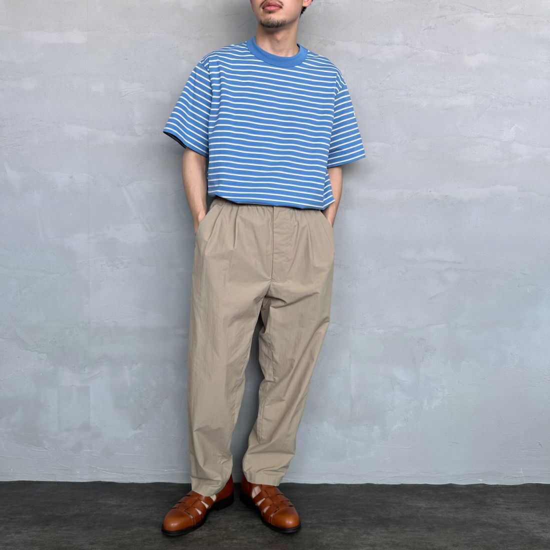 ORCIVAL [オーシバル] クルーネックボーダーTシャツ [OR-C0338CCF] SAX/TAUPE/ &&モデル身長：168cm 着用サイズ：4&&