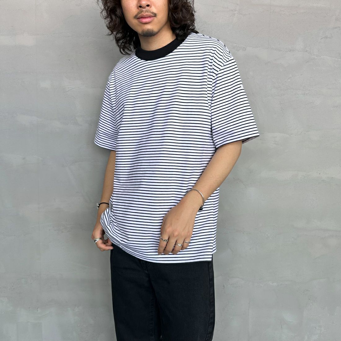 ORCIVAL [オーシバル] クルーネックボーダーTシャツ [OR-C0338CCF] WHITE/BLAC &&モデル身長：173cm 着用サイズ：5&&