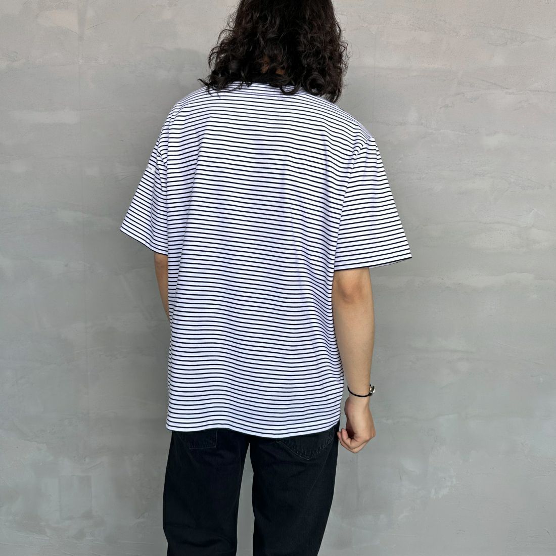 ORCIVAL [オーシバル] クルーネックボーダーTシャツ [OR-C0338CCF] WHITE/BLAC &&モデル身長：173cm 着用サイズ：5&&