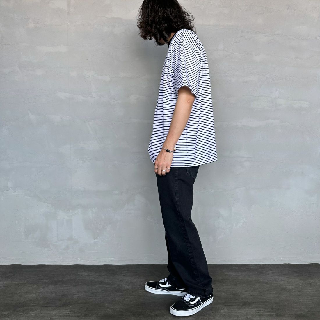 ORCIVAL [オーシバル] クルーネックボーダーTシャツ [OR-C0338CCF] WHITE/BLAC &&モデル身長：173cm 着用サイズ：5&&