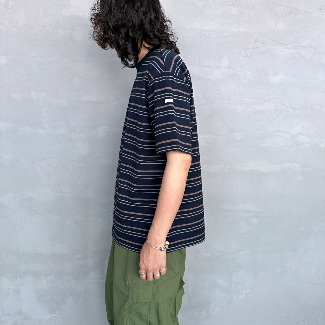 ORCIVAL [オーシバル] クルーネックボーダーTシャツ [OR-C0338CCF] D.NVY/BRN/ &&モデル身長：173cm 着用サイズ：4&&