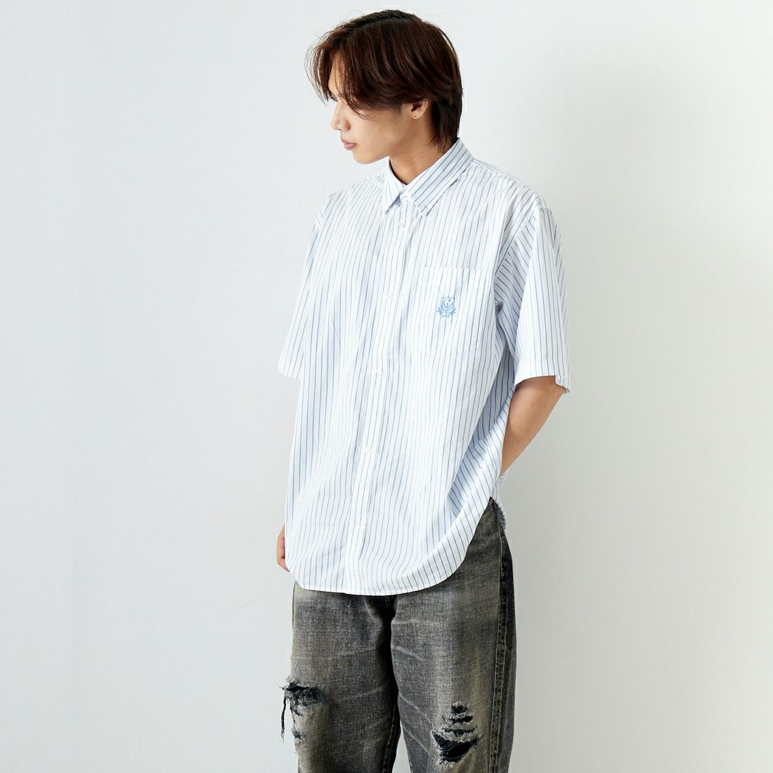 carhartt WIP [カーハートダブリューアイピー] ショートスリーブ ライナスシャツ [I033028] L.ST BLEAC &&モデル身長：179cm 着用サイズ：L&&
