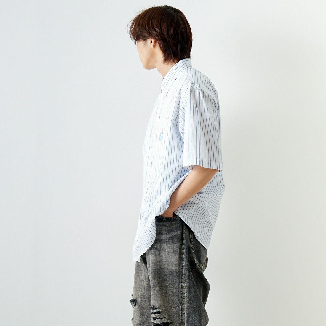 carhartt WIP [カーハートダブリューアイピー] ショートスリーブ ライナスシャツ [I033028] L.ST BLEAC &&モデル身長：179cm 着用サイズ：L&&
