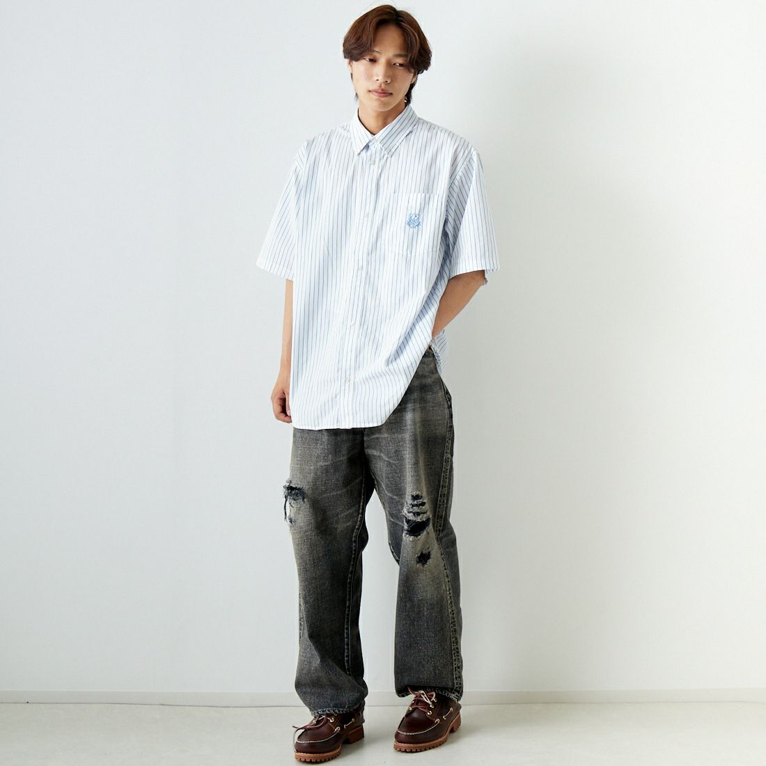 carhartt WIP [カーハートダブリューアイピー] ショートスリーブ ライナスシャツ [I033028] L.ST BLEAC &&モデル身長：179cm 着用サイズ：L&&