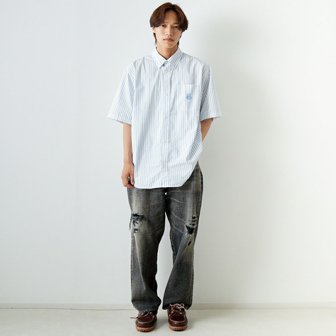 carhartt WIP [カーハートダブリューアイピー] ショートスリーブ ライナスシャツ [I033028] L.ST BLEAC &&モデル身長：179cm 着用サイズ：L&&