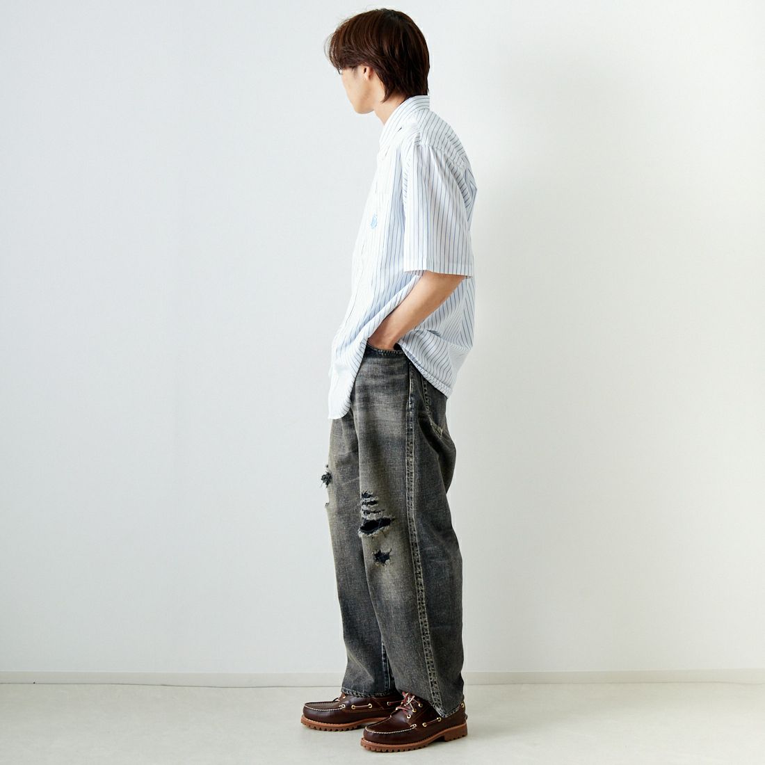 carhartt WIP [カーハートダブリューアイピー] ショートスリーブ ライナスシャツ [I033028] L.ST BLEAC &&モデル身長：179cm 着用サイズ：L&&