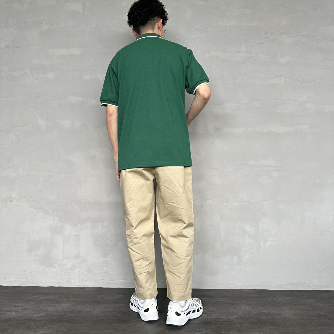 THE FOX [ザフォックス] 別注 ワンポイントロゴポロシャツ [JF24SS-05-JF] GREEN &&モデル身長：168cm 着用サイズ：L&&