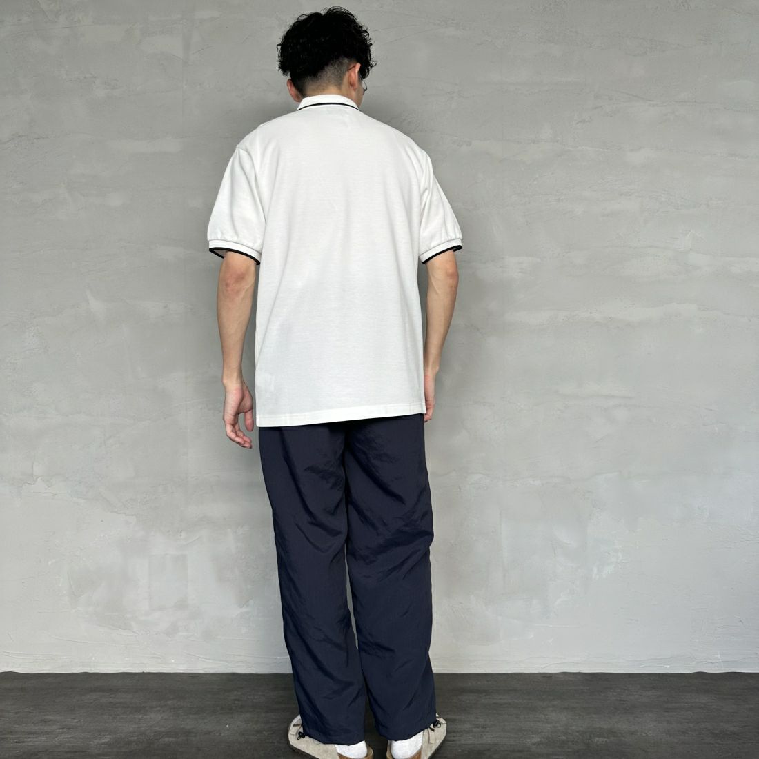 THE FOX [ザフォックス] 別注 ワンポイントロゴポロシャツ [JF24SS-05-JF] WHITE &&モデル身長：168cm 着用サイズ：L&&