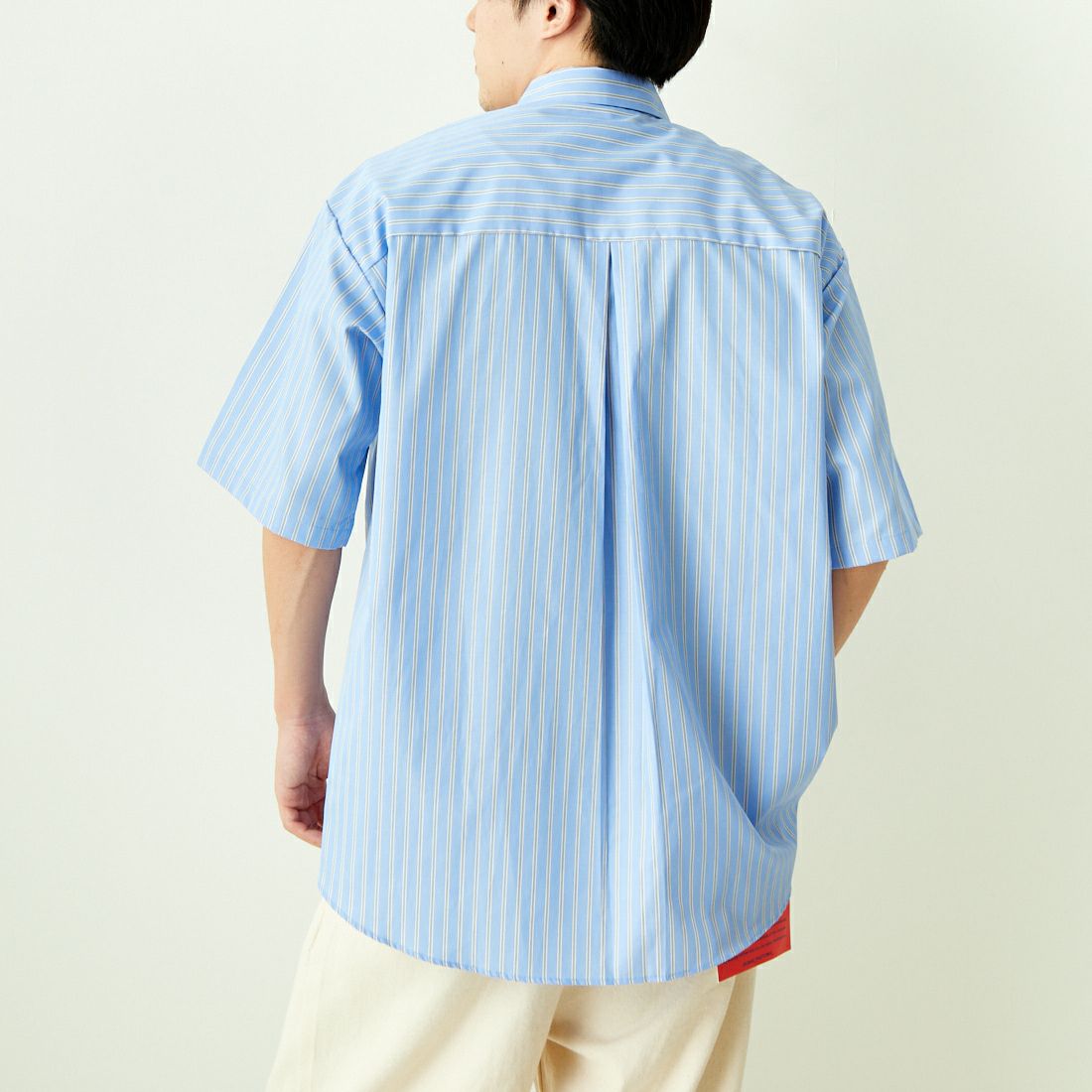 amne [アンヌ] ストライプハーフスリーブシャツ [AMN-SH-046] BLUE &&モデル身長：173cm 着用サイズ：2&&
