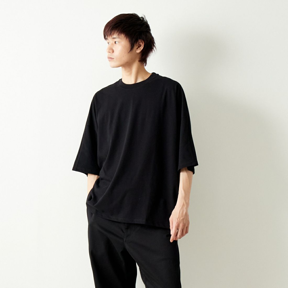 SLICK [スリック] ハイツイストコットン ドルマンスリーブTシャツ [5255859] 700 BLACK &&モデル身長：182cm 着用サイズ：2&&