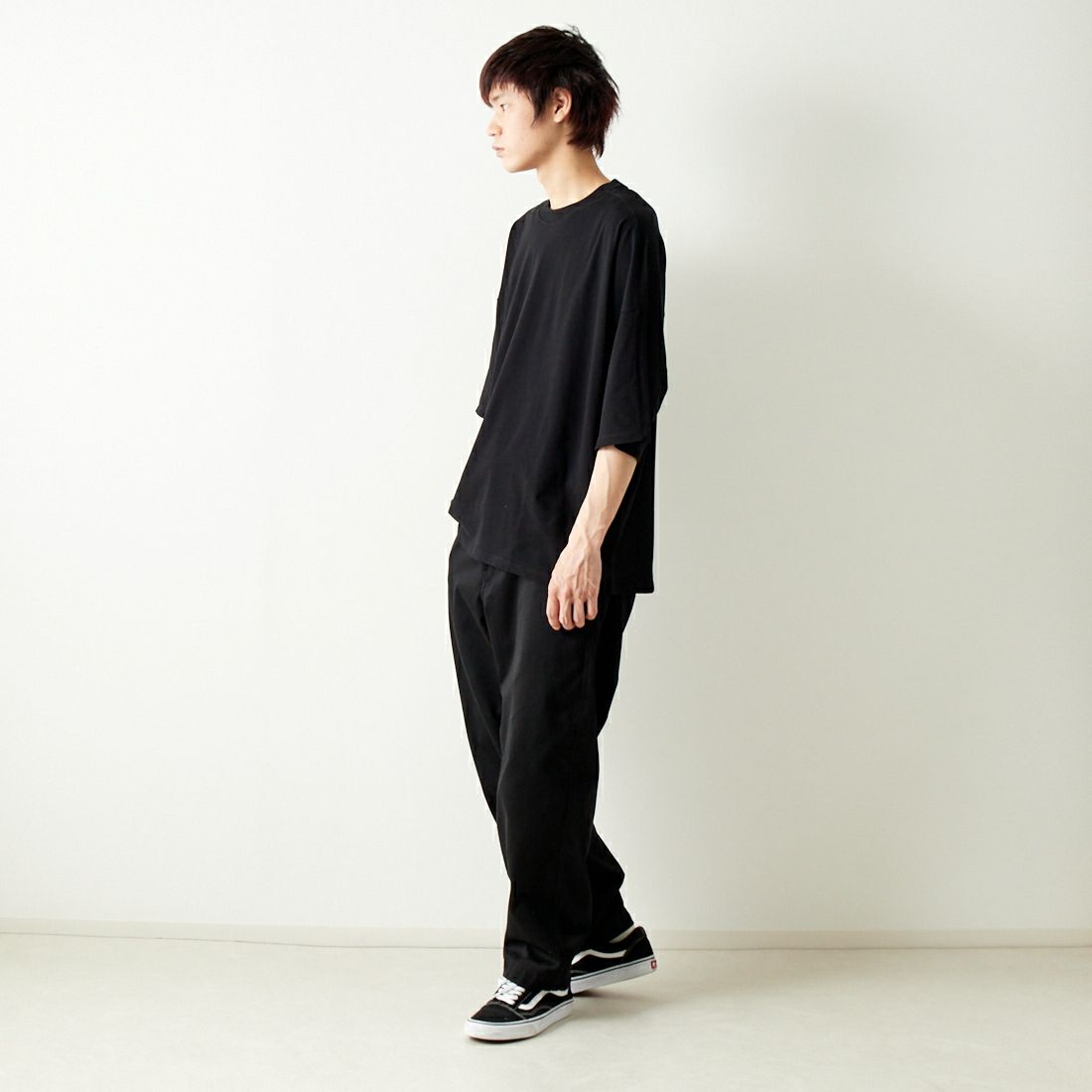 SLICK [スリック] ハイツイストコットン ドルマンスリーブTシャツ [5255859] 700 BLACK &&モデル身長：182cm 着用サイズ：2&&