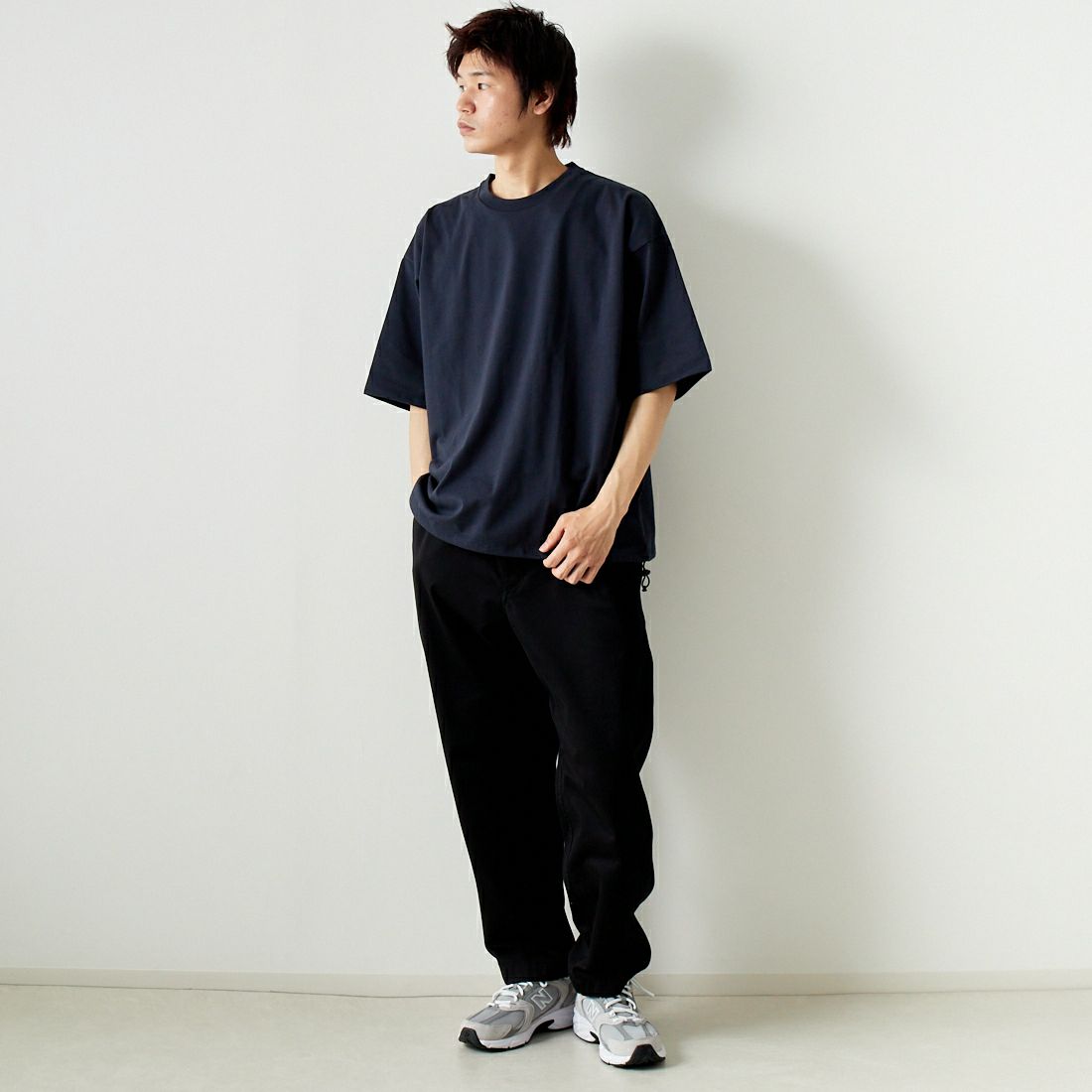 Jeans Factory Clothes [ジーンズファクトリークローズ] ドットエアリードローコードTシャツ [JFC-242-016] BLACK &&モデル身長：182cm 着用サイズ：L&&