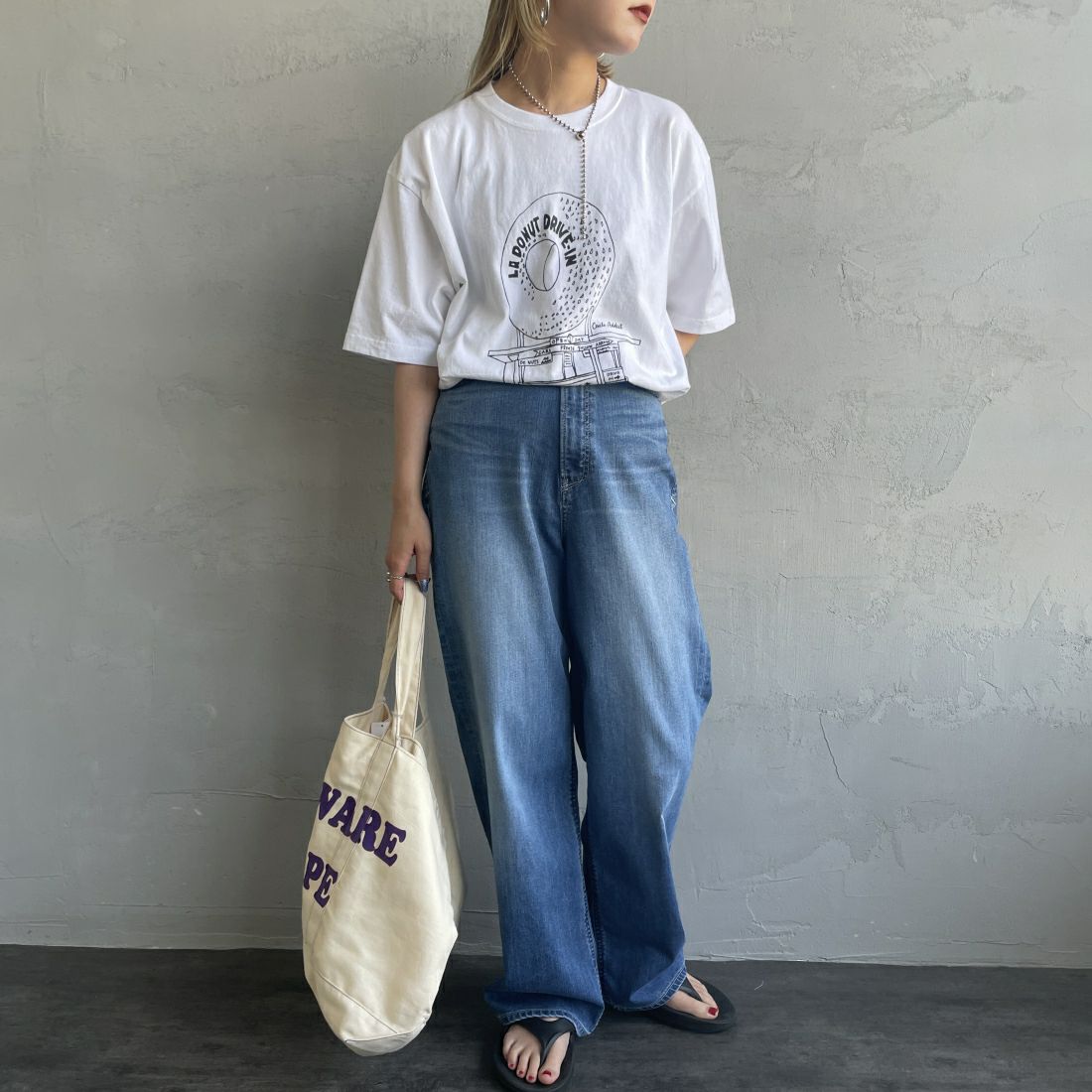 FUNG [ファング] LA.DONUT カットオフプリントTシャツ [LADONUT-FRONT] WHITE