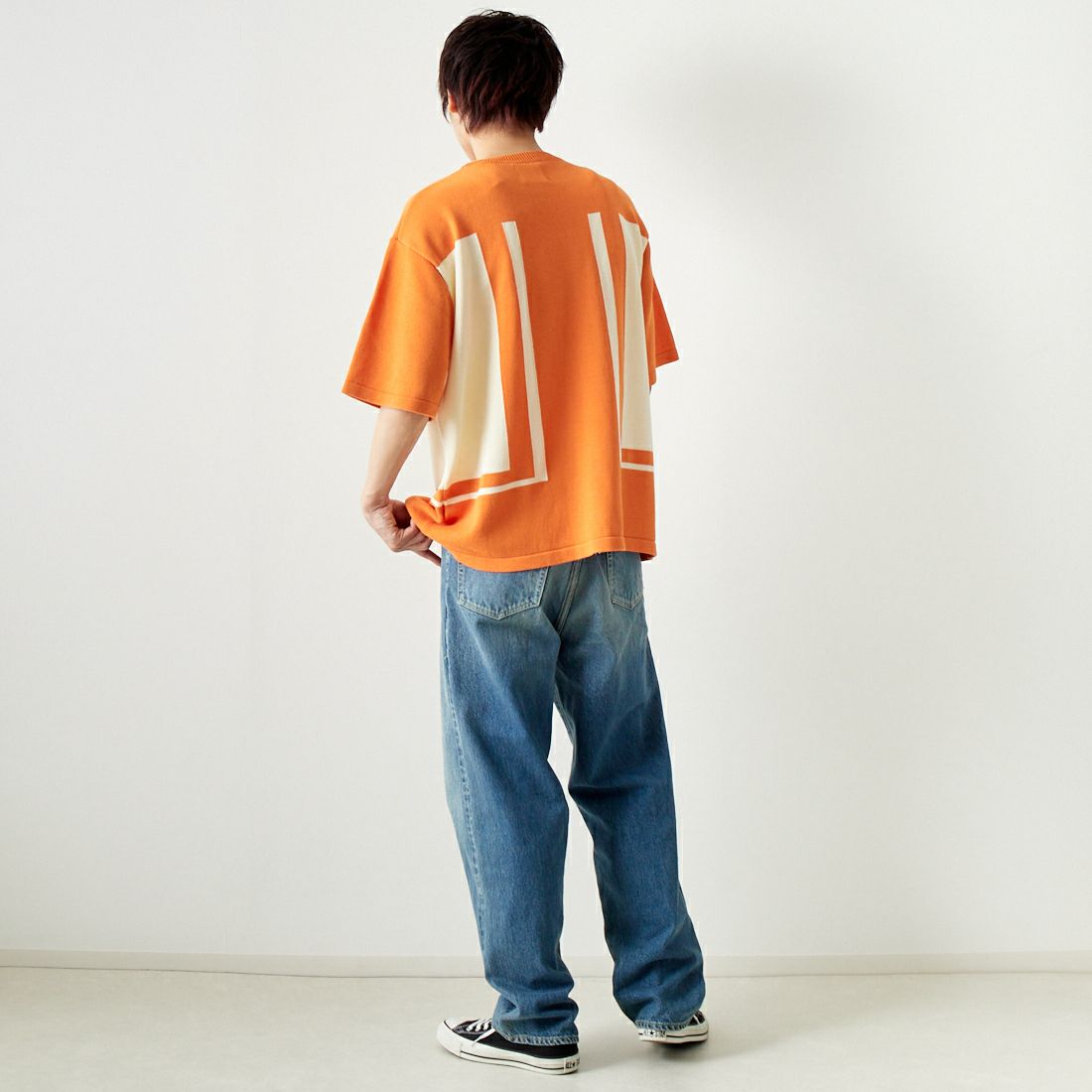 SON OF THE CHEESE [サノバチーズ] マイアミニットTシャツ [SC2410-KN03] ORANGE &&モデル身長：182cm 着用サイズ：L&&