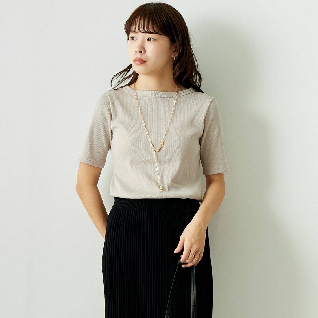 Jeans Factory Clothes [ジーンズファクトリークローズ] MIXラメ テレコリブカットソー [21242054] ｵﾌ &&モデル身長：167cm 着用サイズ：M&&