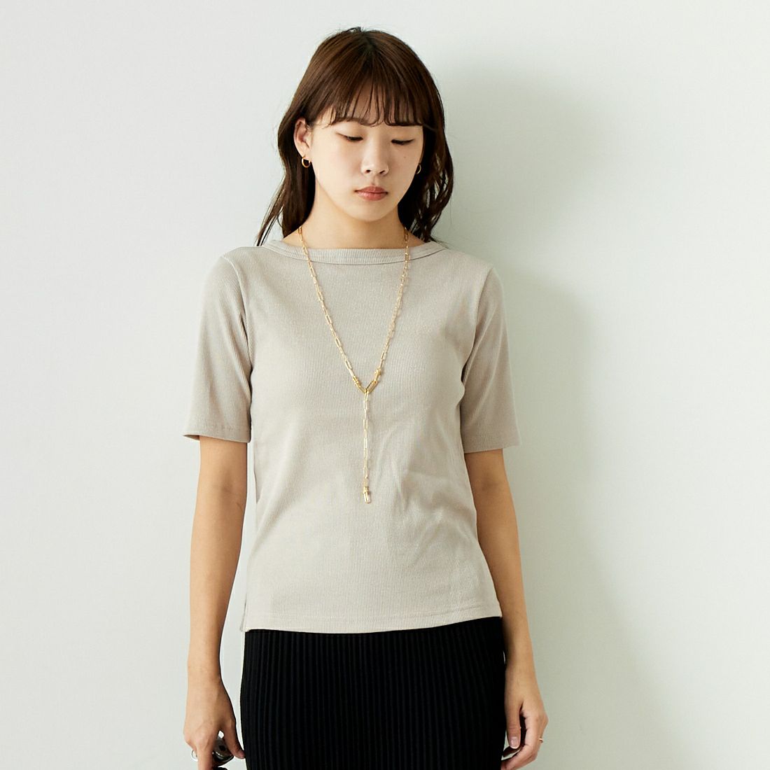 Jeans Factory Clothes [ジーンズファクトリークローズ] MIXラメ テレコリブカットソー [21242054] ｵﾌ &&モデル身長：167cm 着用サイズ：M&&