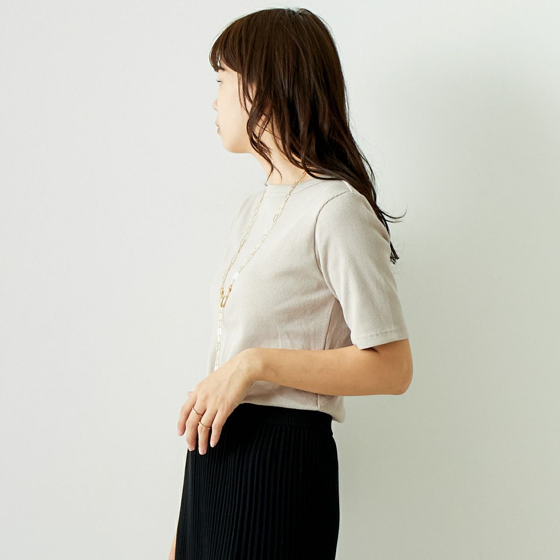 Jeans Factory Clothes [ジーンズファクトリークローズ] MIXラメ テレコリブカットソー [21242054] ｵﾌ &&モデル身長：167cm 着用サイズ：M&&