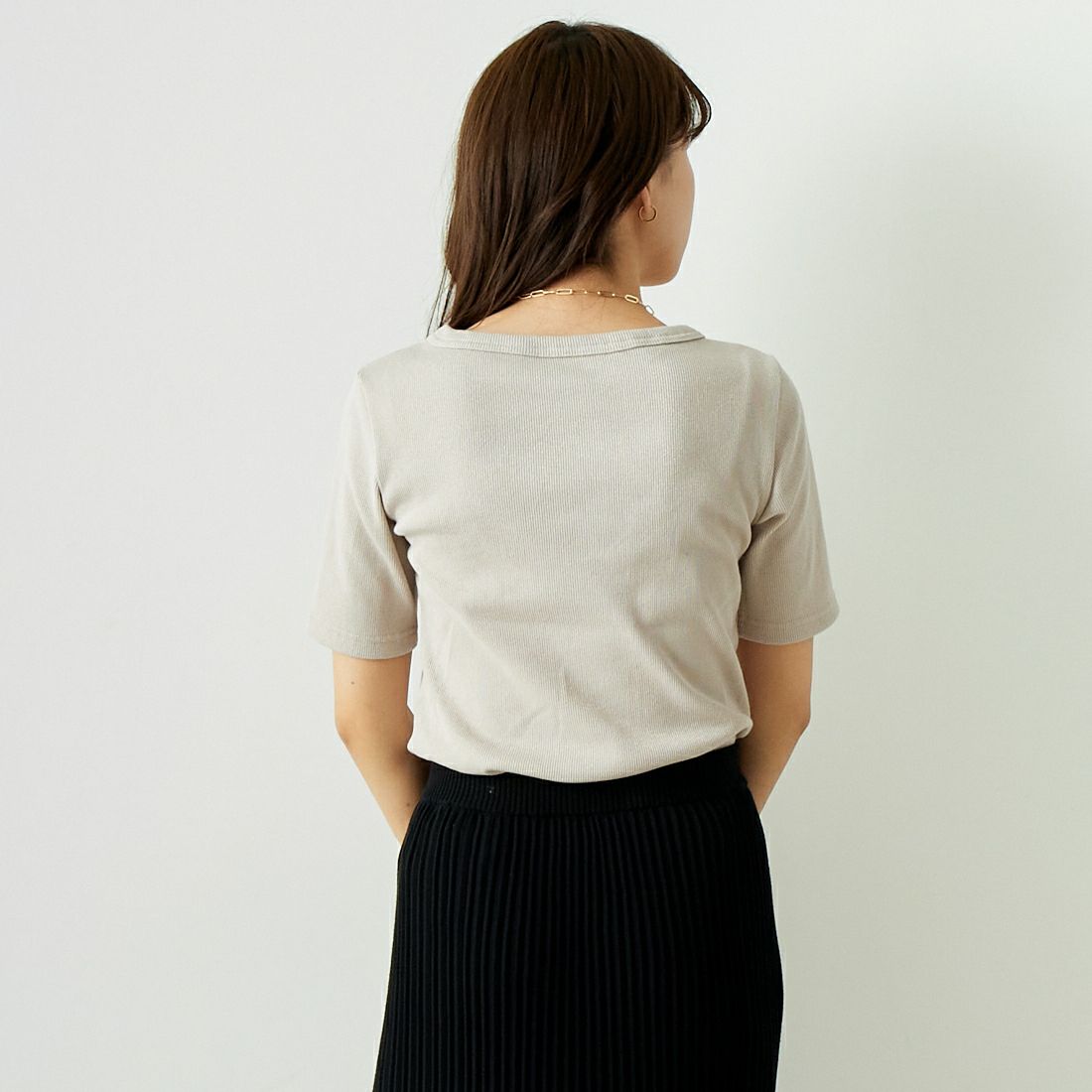 Jeans Factory Clothes [ジーンズファクトリークローズ] MIXラメ テレコリブカットソー [21242054] ｵﾌ &&モデル身長：167cm 着用サイズ：M&&