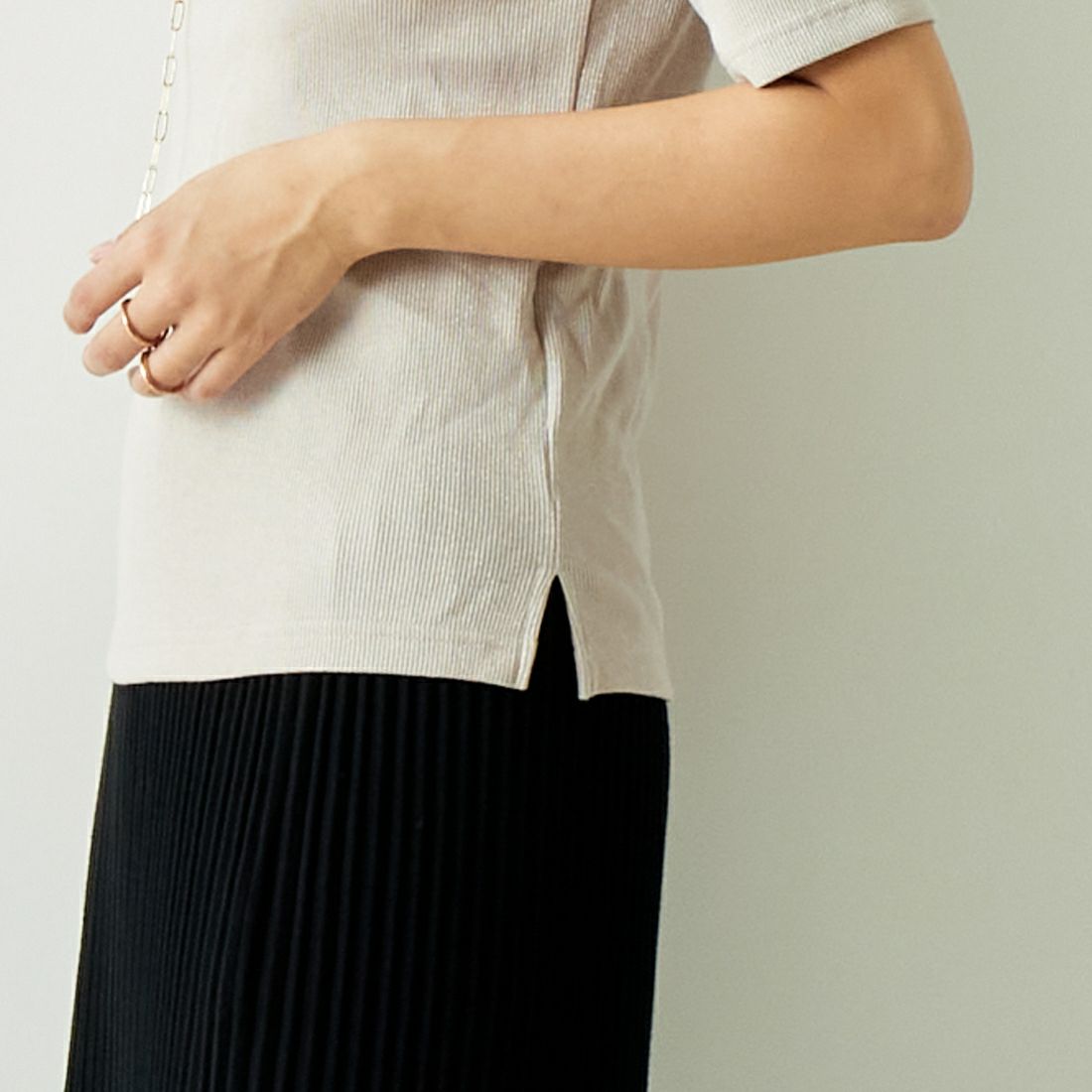 Jeans Factory Clothes [ジーンズファクトリークローズ] MIXラメ テレコリブカットソー [21242054] ｵﾌ &&モデル身長：167cm 着用サイズ：M&&