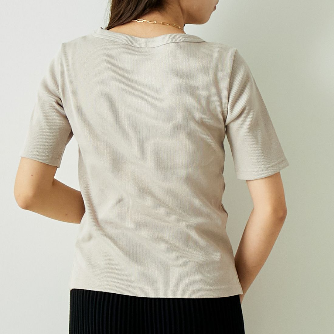 Jeans Factory Clothes [ジーンズファクトリークローズ] MIXラメ テレコリブカットソー [21242054] ｵﾌ &&モデル身長：167cm 着用サイズ：M&&