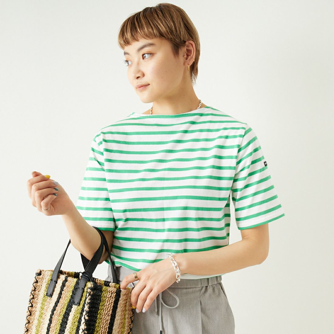 ST.JAMES [セントジェームス] ピリアックボーダーTシャツ [PIRIAC] NEI/GOLF &&モデル身長：160cm 着用サイズ：1&&