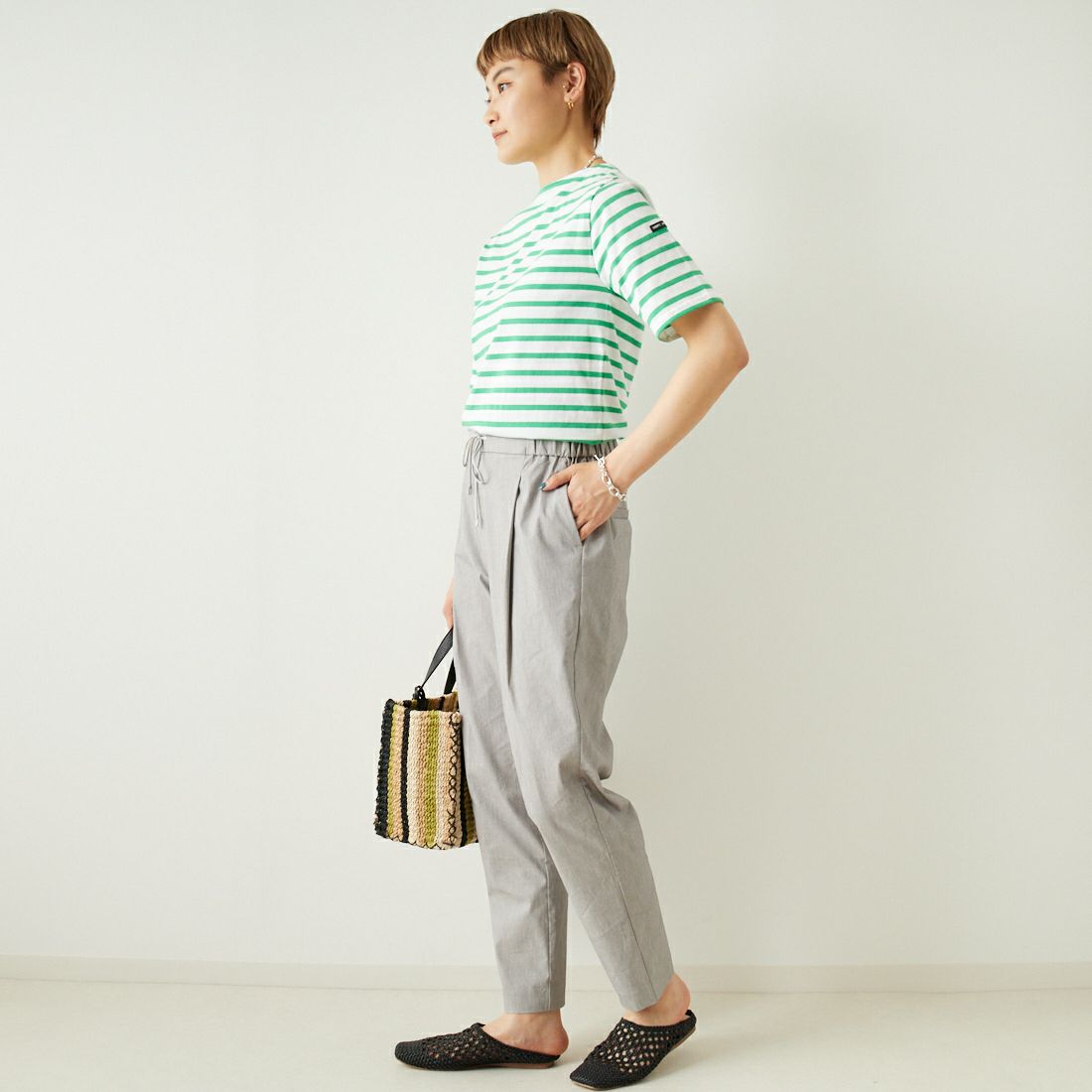 ST.JAMES [セントジェームス] ピリアックボーダーTシャツ [PIRIAC] NEI/GOLF &&モデル身長：160cm 着用サイズ：1&&