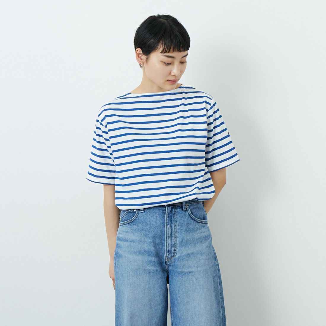 ST.JAMES [セントジェームス] ピリアックボーダーTシャツ [PIRIAC] NEI/GIT &&モデル身長：160cm 着用サイズ：3&&