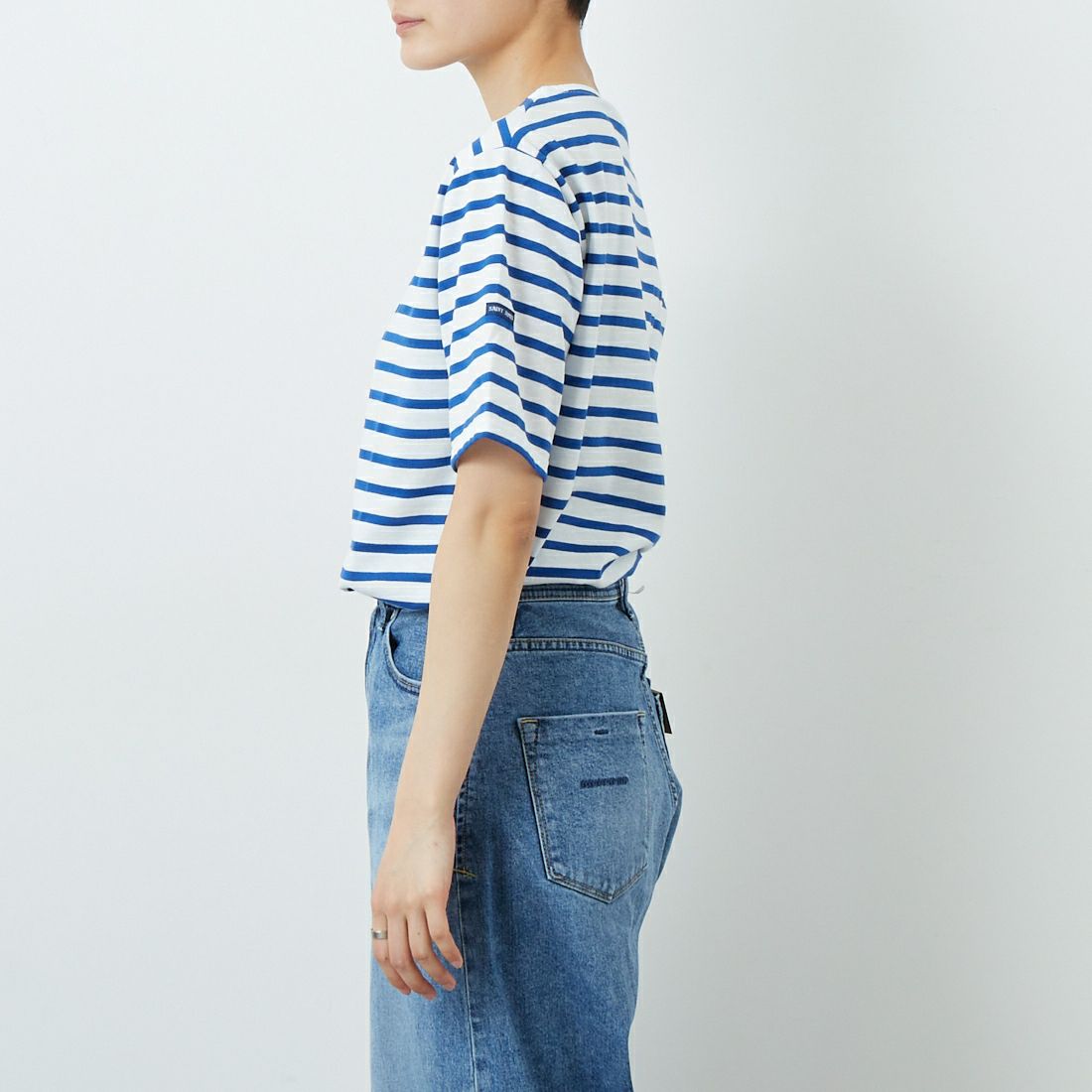 ST.JAMES [セントジェームス] ピリアックボーダーTシャツ [PIRIAC] NEI/GIT &&モデル身長：160cm 着用サイズ：3&&