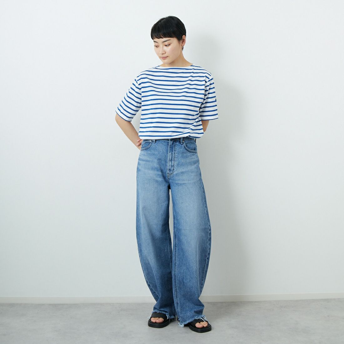 ST.JAMES [セントジェームス] ピリアックボーダーTシャツ [PIRIAC] NEI/GIT &&モデル身長：160cm 着用サイズ：3&&