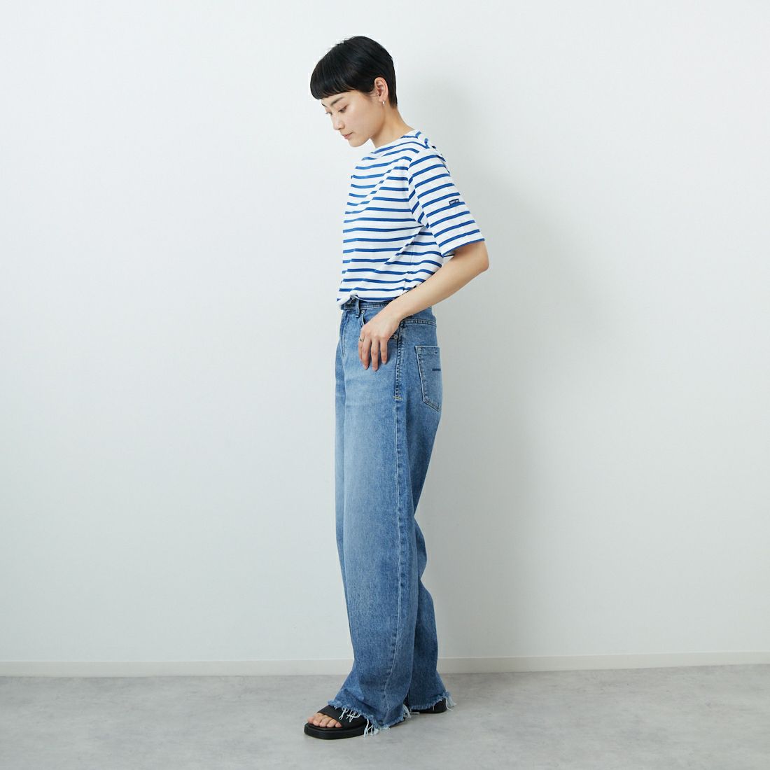 ST.JAMES [セントジェームス] ピリアックボーダーTシャツ [PIRIAC] NEI/GIT &&モデル身長：160cm 着用サイズ：3&&