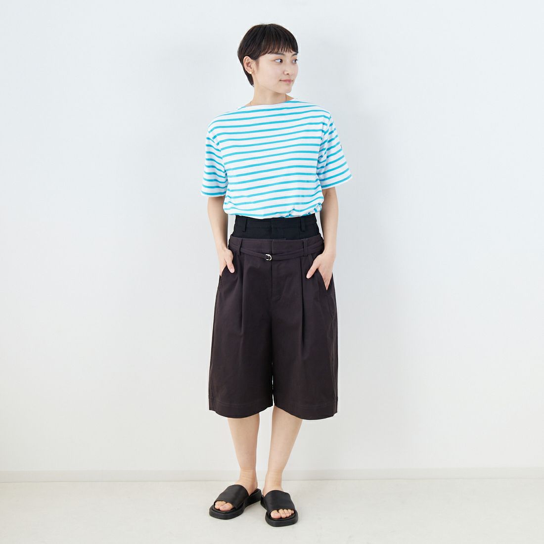 ST.JAMES [セントジェームス] ピリアックボーダーTシャツ [PIRIAC] NEI/JAD &モデル身長：160cm 着用サイズ：3&&