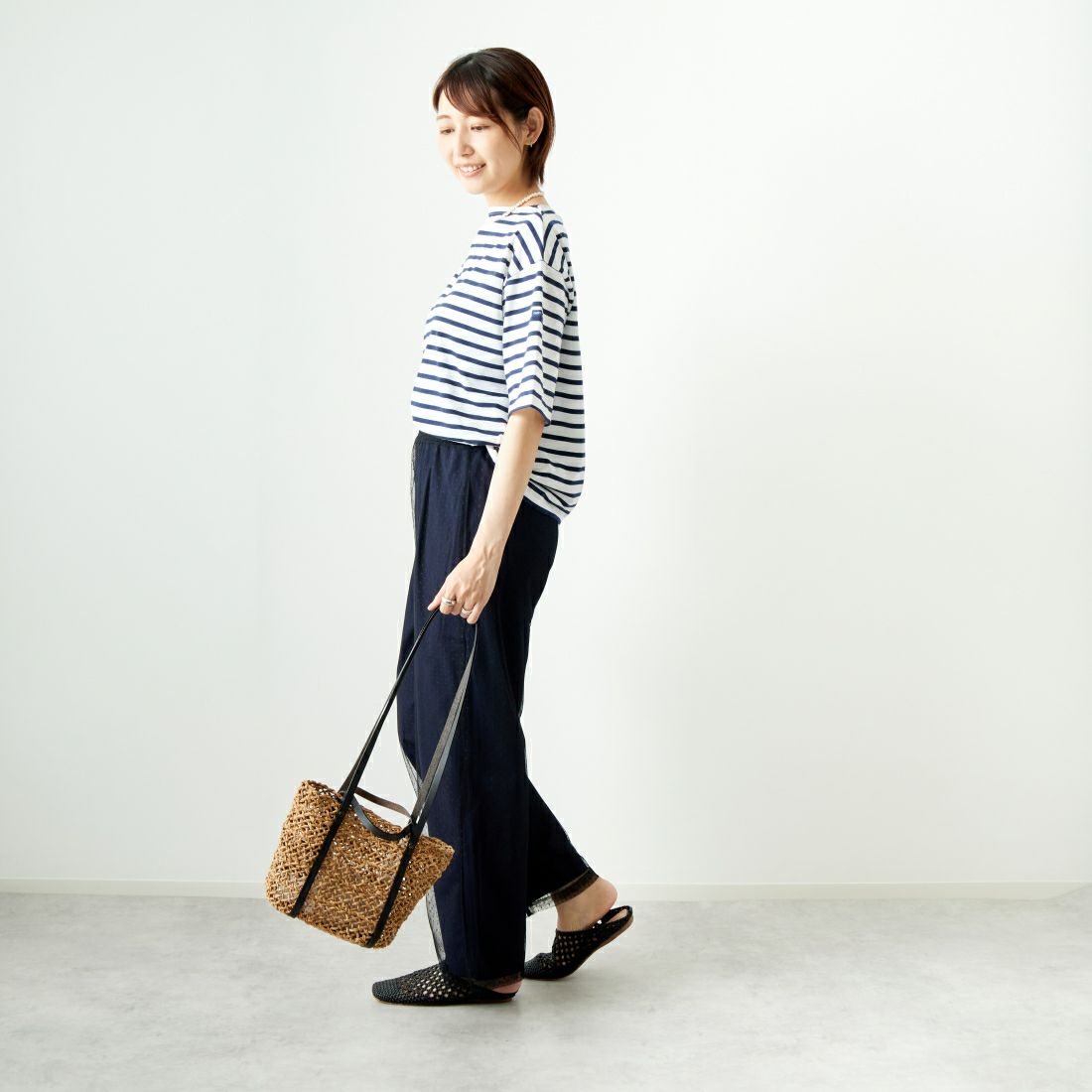 ST.JAMES [セントジェームス] ピリアックルーズドロップTシャツ [20JC-8733-LEGR] NEI/MAR &&モデル身長：167cm 着用サイズ：3&&