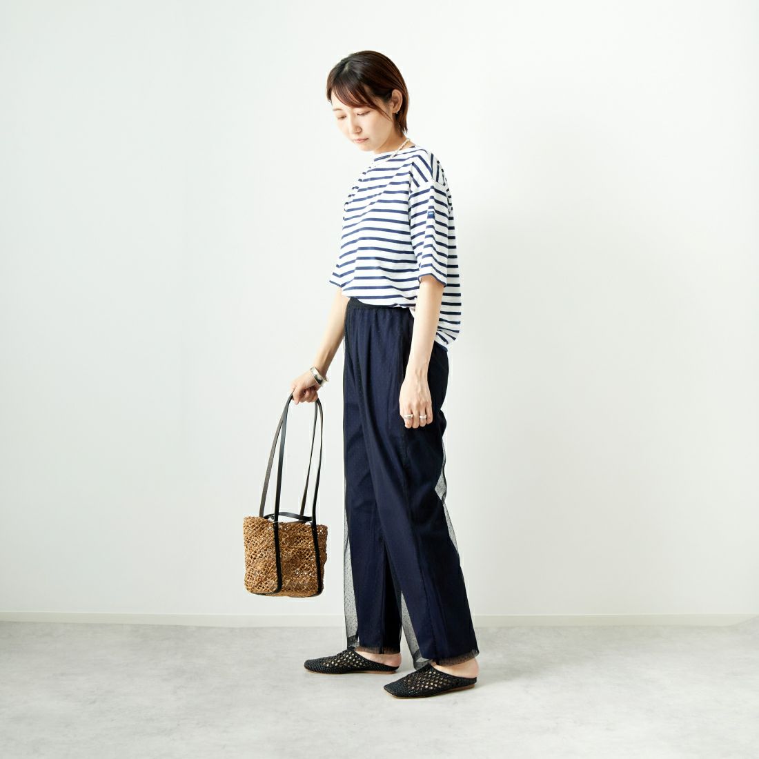 ST.JAMES [セントジェームス] ピリアックルーズドロップTシャツ [20JC-8733-LEGR] NEI/MAR &&モデル身長：167cm 着用サイズ：3&&
