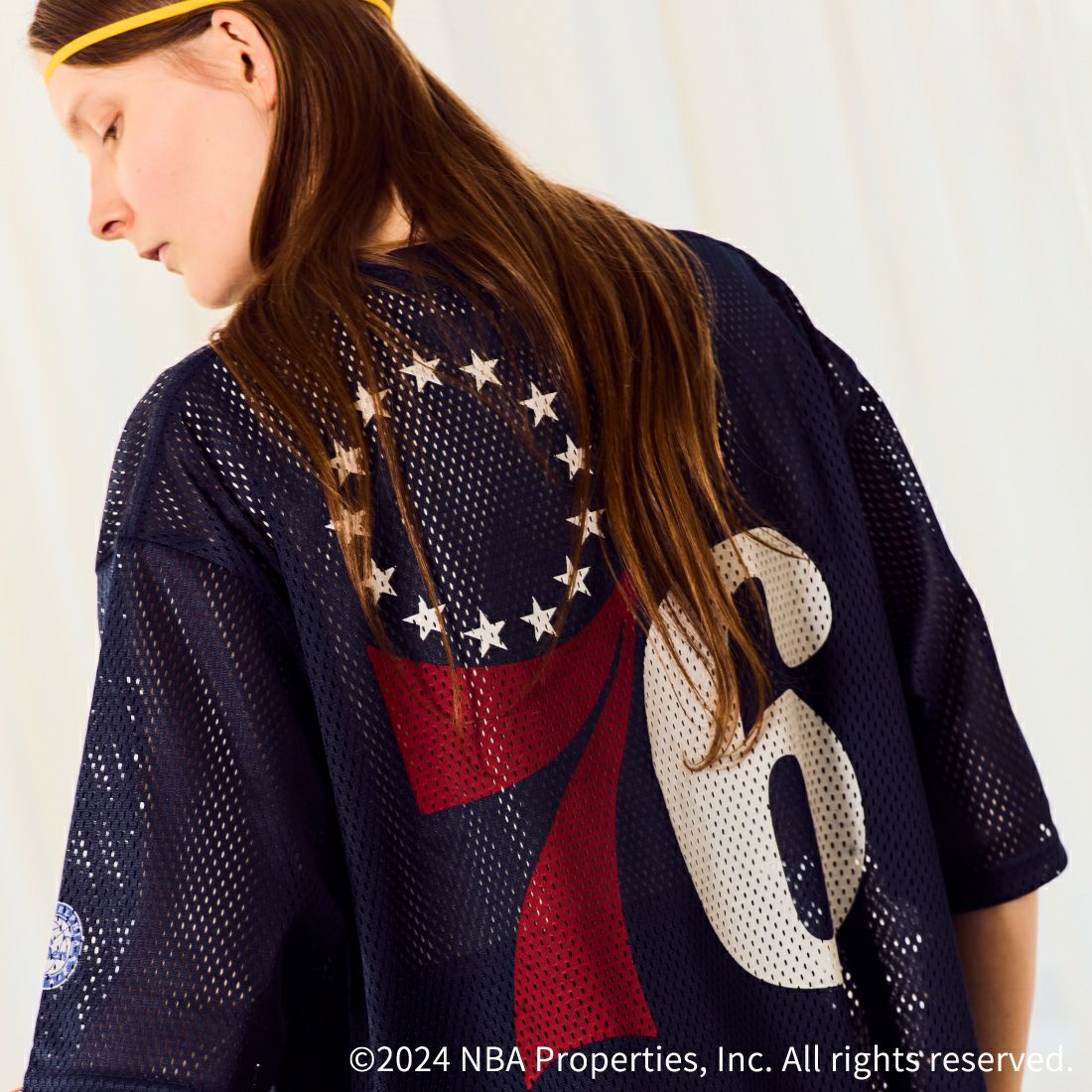 OFF THE COURT BY NBA [オフ ザ コート バイ エヌビーエー] 別注 メッシュTシャツ [JF-24SS-001-JF] NVY 76ERS