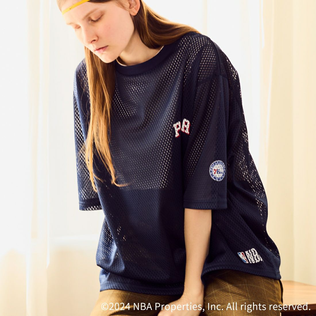 OFF THE COURT BY NBA [オフ ザ コート バイ エヌビーエー] 別注 メッシュTシャツ [JF-24SS-001-JF] NVY 76ERS