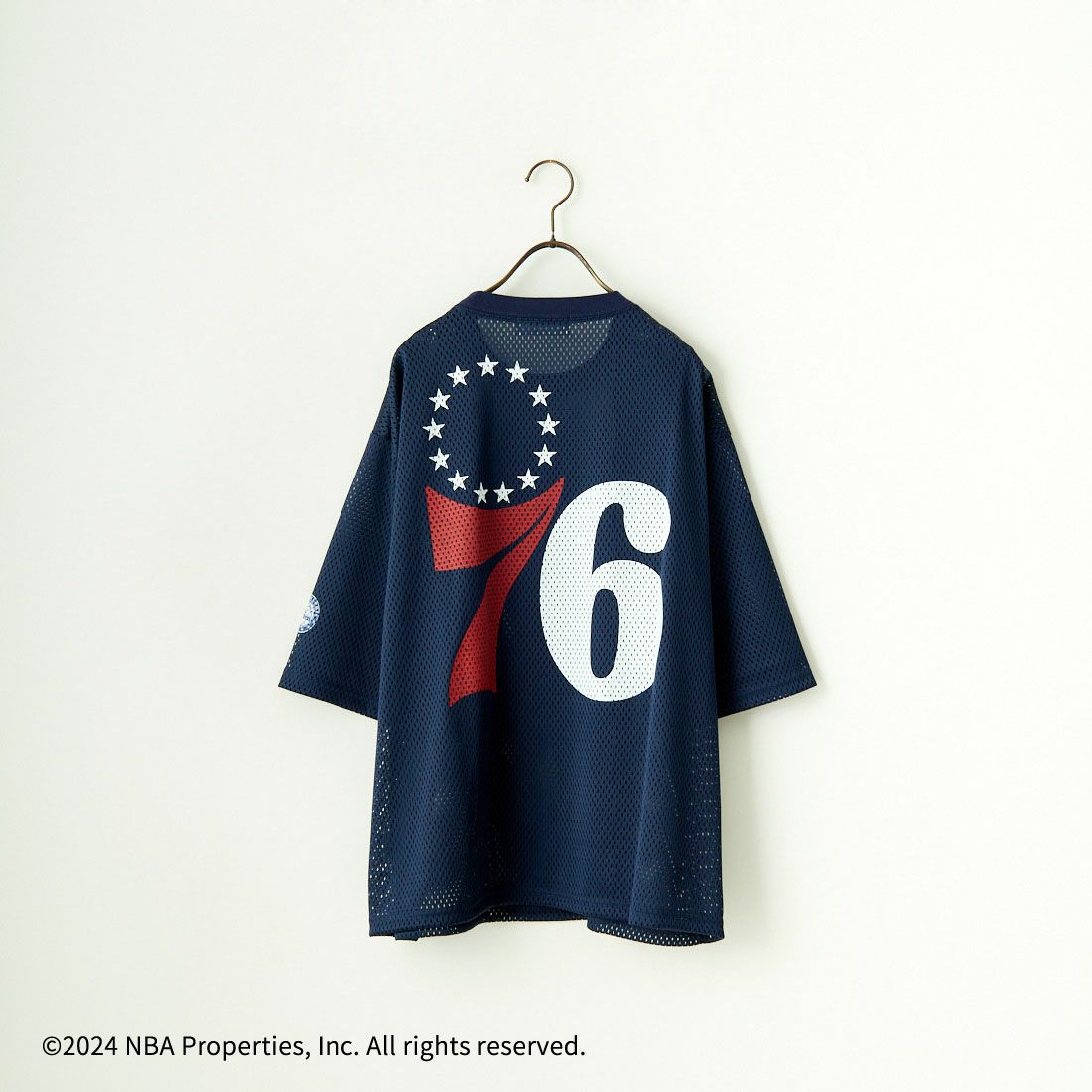 OFF THE COURT BY NBA [オフ ザ コート バイ エヌビーエー] 別注 メッシュTシャツ [JF-24SS-001-JF] NVY 76ERS