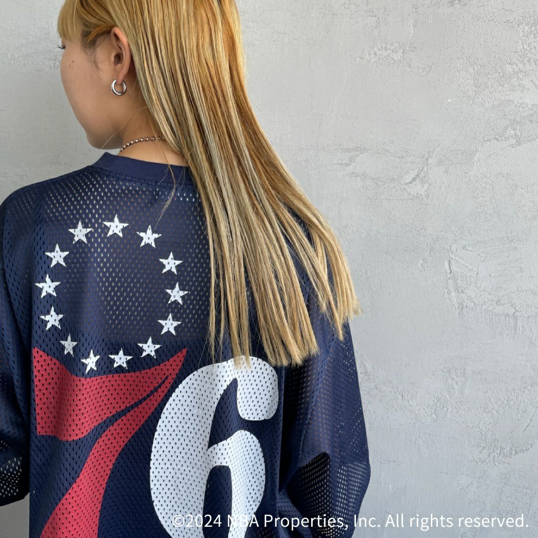 OFF THE COURT BY NBA [オフ ザ コート バイ エヌビーエー] 別注 メッシュTシャツ [JF-24SS-001-JF] NVY 76ERS