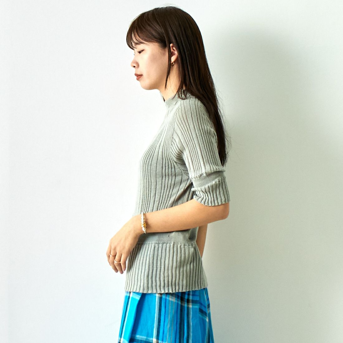 JoICEADDED [ジョイスアディッド] コットンシアー ニットプルオーバー [J241KN05] GREY &&モデル身長：167cm 着用サイズ：F&&